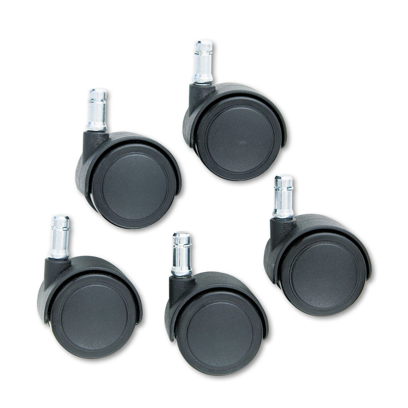 Master Caster Safety Casters, Standard Neck, Grip Ring Type B Stem, 2" Soft Polyurethane Wheel, Matte Black, 5/Set