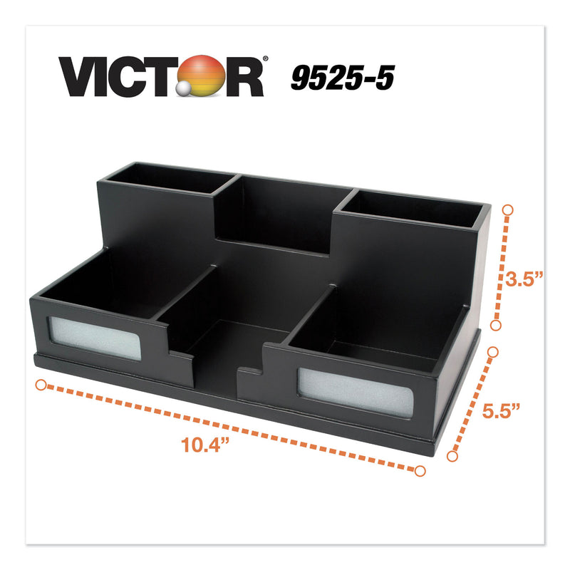 Victor Midnight Black Desk Organizer with Smartphone Holder, 6 Compartments, Wood, 10.5 x 5.5 x 4