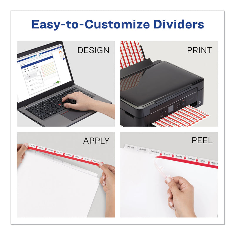 Avery Print and Apply Index Maker Clear Label Dividers, 8-Tab, Color Tabs, 11 x 8.5, White, Traditional Color Tabs, 5 Sets