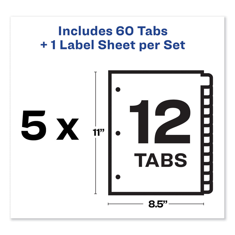 Avery Print and Apply Index Maker Clear Label Dividers, 12-Tab, Color Tabs, 11 x 8.5, White, 5 Sets