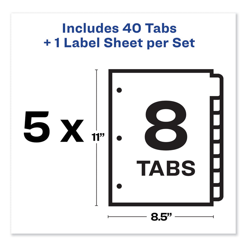 Avery Print and Apply Index Maker Clear Label Dividers, 8-Tab, Color Tabs, 11 x 8.5, White, Traditional Color Tabs, 5 Sets