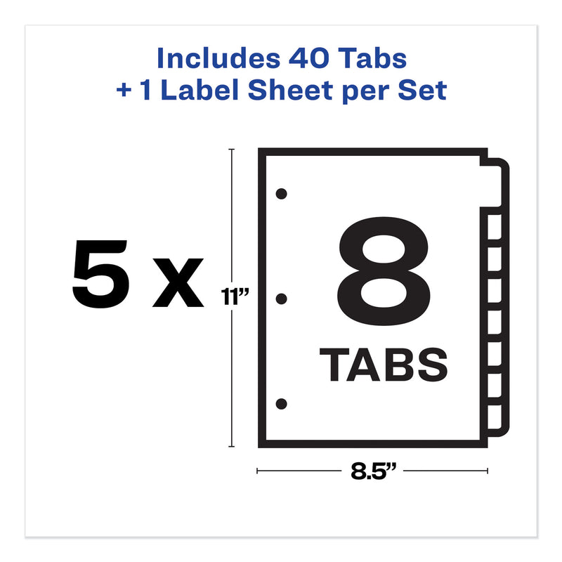 Avery Print and Apply Index Maker Clear Label Plastic Dividers w/Printable Label Strip, 8-Tab, 11 x 8.5, Frosted Clear Tabs, 5 Sets