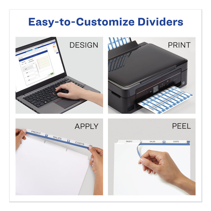 Avery Print and Apply Index Maker Clear Label Unpunched Dividers, 3-Tab, 11 x 8.5, White, 5 Sets