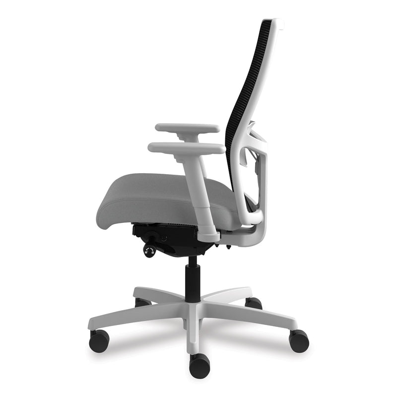 HON Ignition 2.0 4-Way Stretch Mid-Back Mesh Task Chair, Supports 300 lb, 17" to 21" Seat, Frost Seat, Black Back, Titanium Base