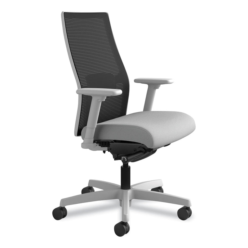 HON Ignition 2.0 4-Way Stretch Mid-Back Mesh Task Chair, Supports 300 lb, 17" to 21" Seat, Frost Seat, Black Back, Titanium Base