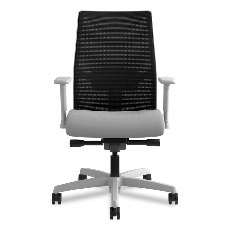 HON Ignition 2.0 4-Way Stretch Mid-Back Mesh Task Chair, Supports 300 lb, 17" to 21" Seat, Frost Seat, Black Back, Titanium Base