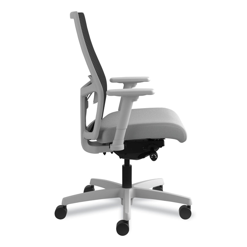 HON Ignition 2.0 4-Way Stretch Mid-Back Mesh Task Chair, Supports 300 lb, 17" to 21" Seat, Frost Seat, Black Back, Titanium Base