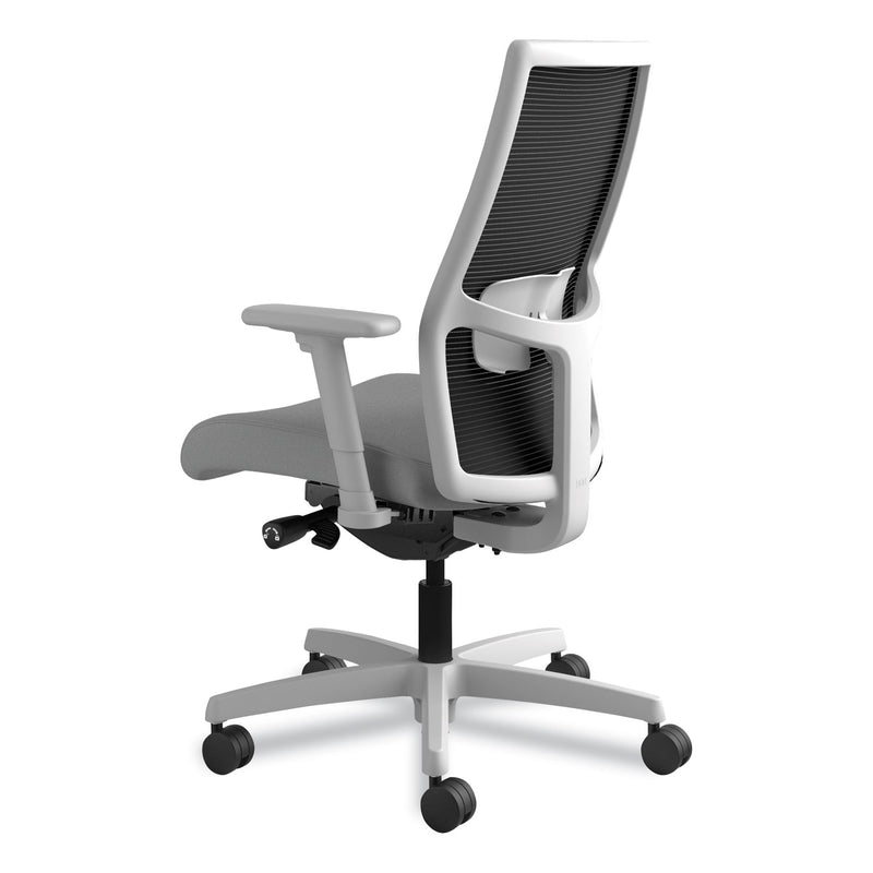 HON Ignition 2.0 4-Way Stretch Mid-Back Mesh Task Chair, Supports 300 lb, 17" to 21" Seat, Frost Seat, Black Back, Titanium Base