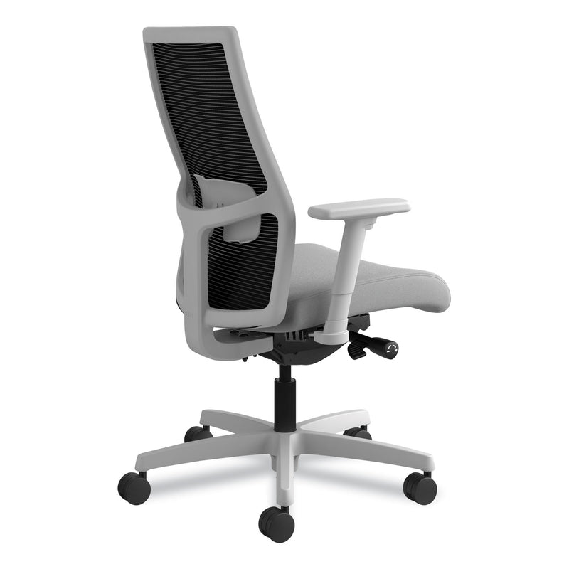 HON Ignition 2.0 4-Way Stretch Mid-Back Mesh Task Chair, Supports 300 lb, 17" to 21" Seat, Frost Seat, Black Back, Titanium Base