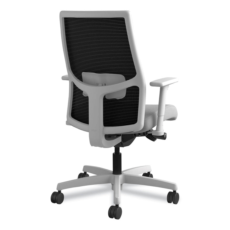 HON Ignition 2.0 4-Way Stretch Mid-Back Mesh Task Chair, Supports 300 lb, 17" to 21" Seat, Frost Seat, Black Back, Titanium Base