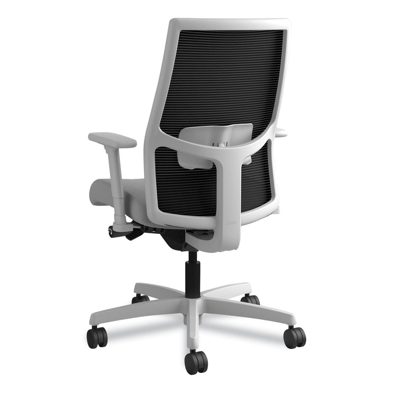 HON Ignition 2.0 4-Way Stretch Mid-Back Mesh Task Chair, Supports 300 lb, 17" to 21" Seat, Frost Seat, Black Back, Titanium Base