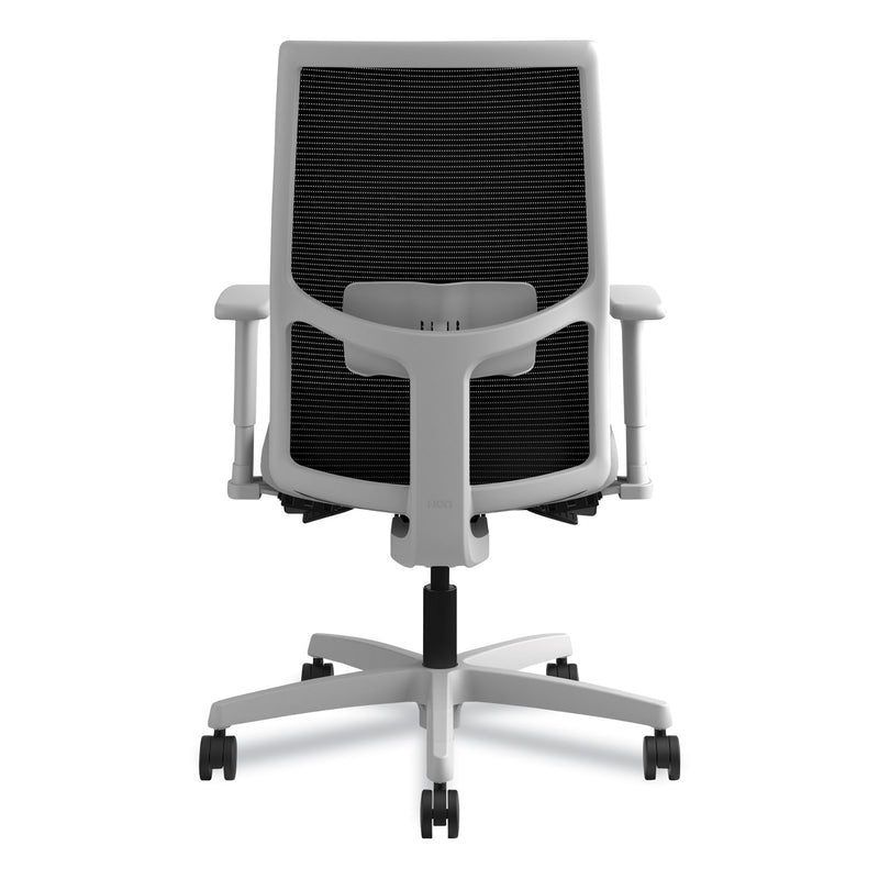 HON Ignition 2.0 4-Way Stretch Mid-Back Mesh Task Chair, Supports 300 lb, 17" to 21" Seat, Frost Seat, Black Back, Titanium Base