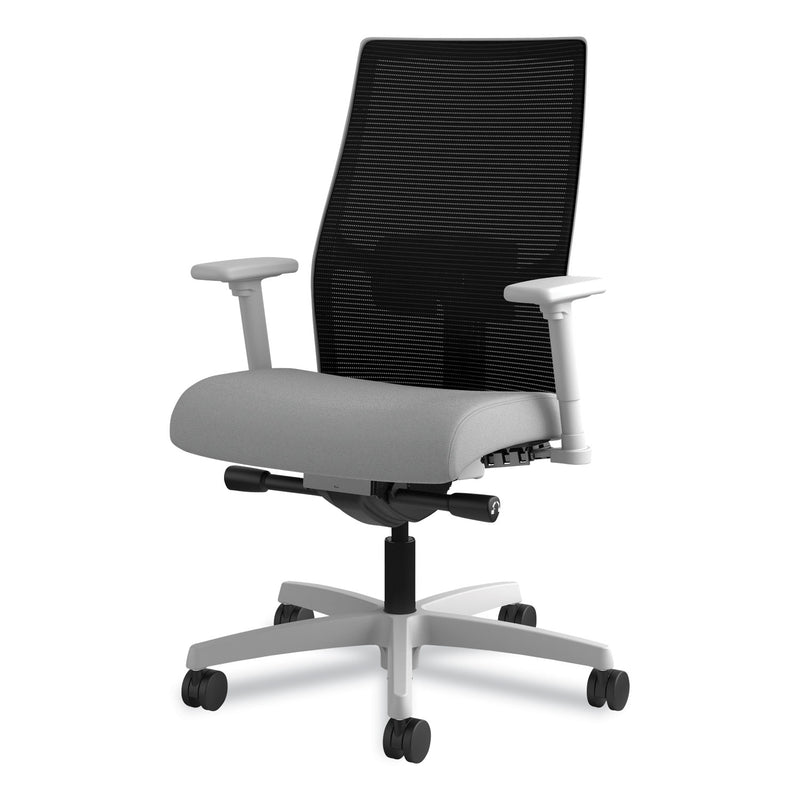 HON Ignition 2.0 4-Way Stretch Mid-Back Mesh Task Chair, Supports 300 lb, 17" to 21" Seat, Frost Seat, Black Back, Titanium Base