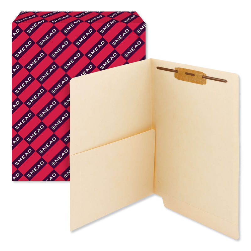 Smead Heavyweight Manila End Tab Fastener Folders with Interior Front-Cover Pocket, 1 Fastener, Letter Size, Manila, 50/Box