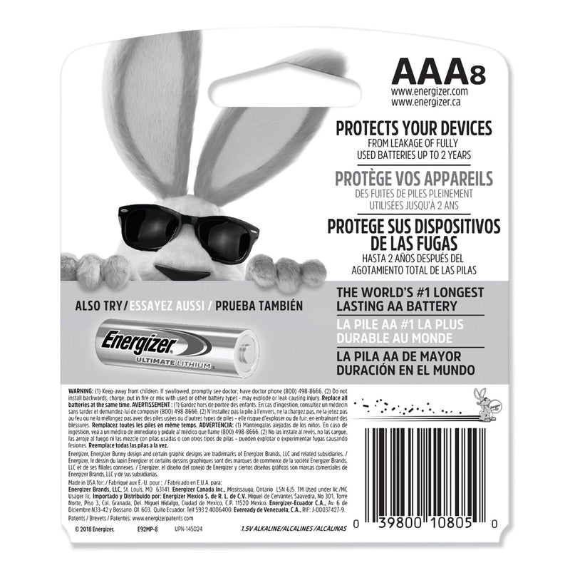 Energizer MAX Alkaline AAA Batteries, 1.5 V, 8/Pack