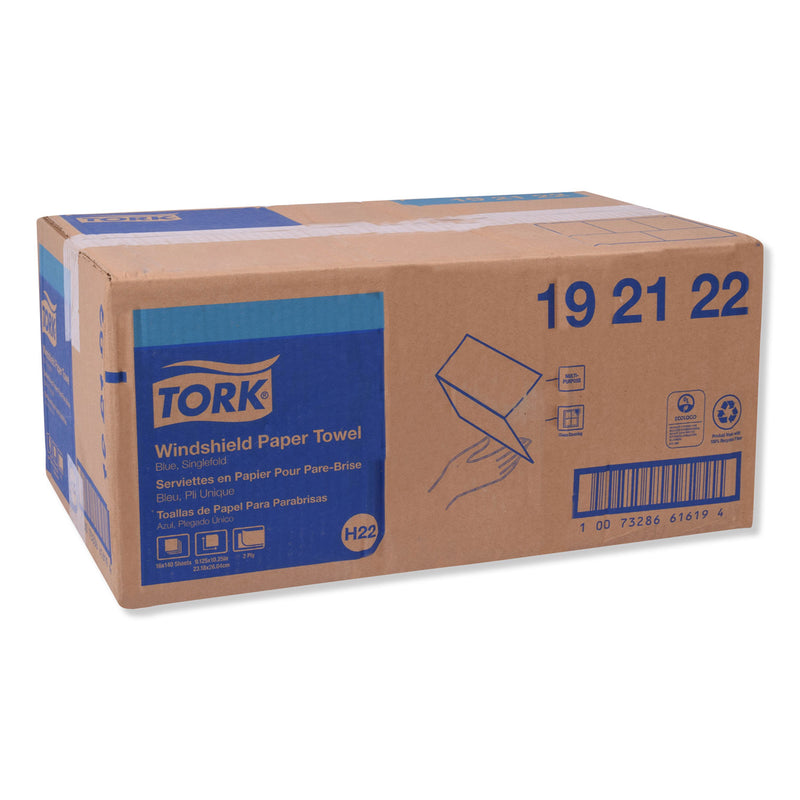 Tork Windshield Towel, 2-Ply, 9.13 x 10.25, Blue, 140/Pack, 16 Packs/Carton