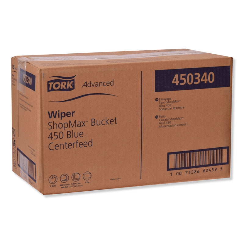 Tork Advanced ShopMax Wiper 450, 8.5 x 10, Blue, 200/Bucket, 2 Buckets/Carton