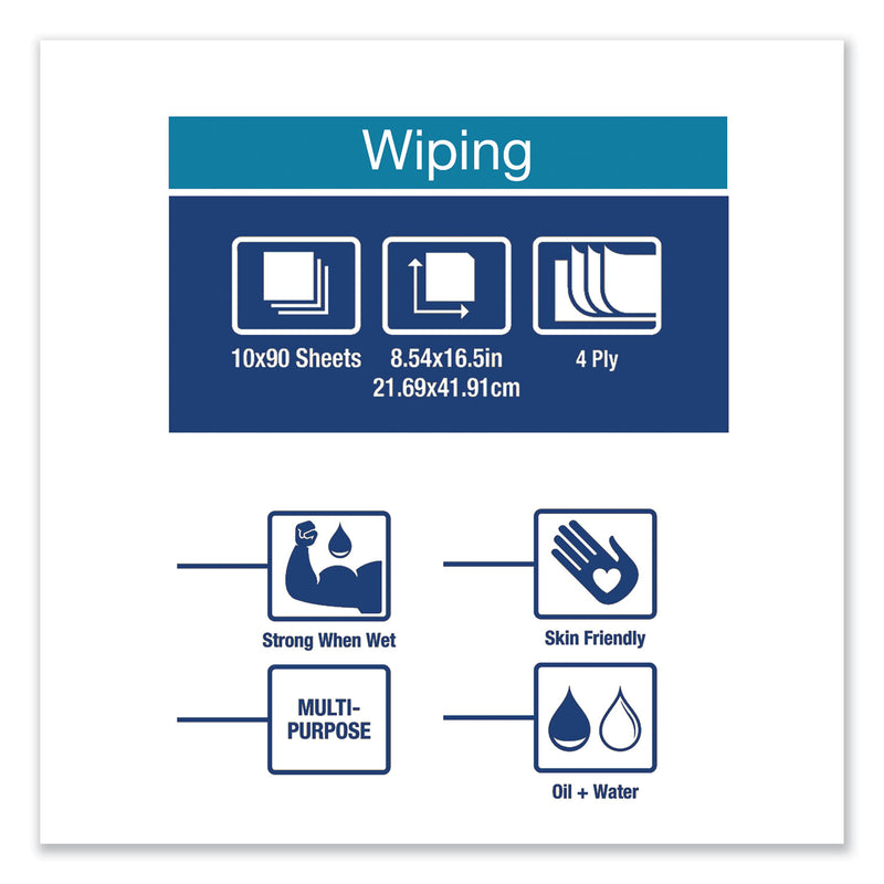 Tork Industrial Paper Wiper, 4-Ply, 8.54 x 16.5, Blue, 90 Towels/Box, 10 Boxes/Carton