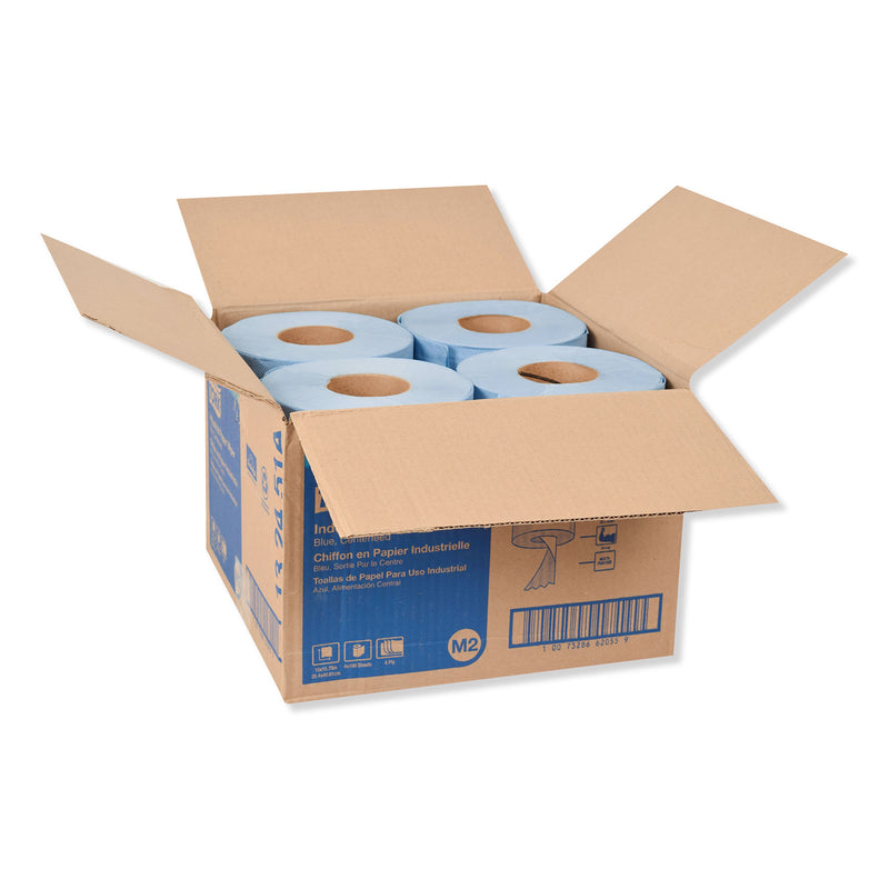 Tork Industrial Paper Wiper, 4-Ply, 10 x 15.75, Blue, 190 Wipes/Roll, 4 Roll/Carton