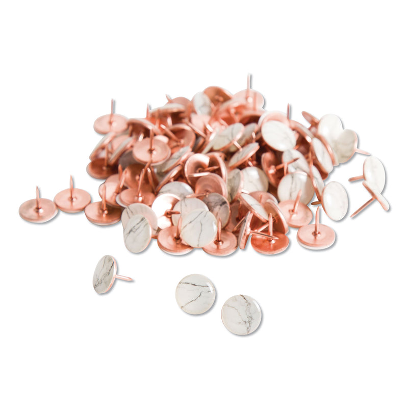 U Brands Fashion Metal Thumbtacks, Metal, Marble/Rose Gold, 0.38", 100/Pack