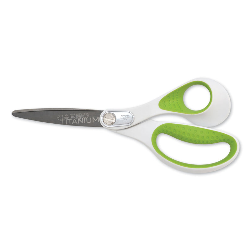 Westcott CarboTitanium Bonded Scissors, 8" Long, 3.25" Cut Length, White/Green Straight Handle