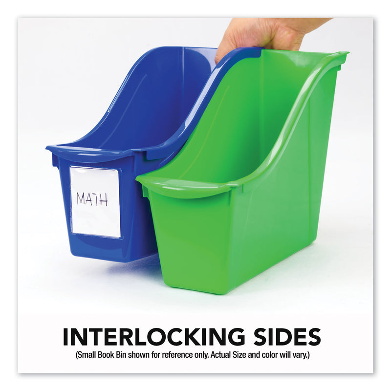 Storex Interlocking Book Bins with Clear Label Pouches, 4.75" x 12.63" x 7", Assorted Colors, 5/Pack