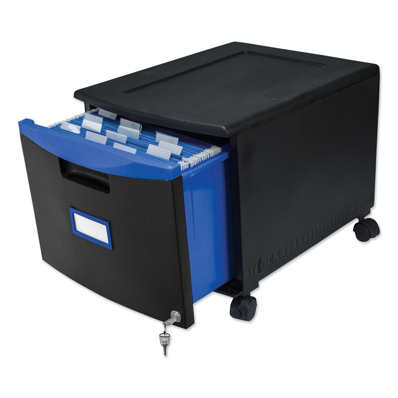 Storex Single-Drawer Mobile Filing Cabinet, 1 Legal/Letter-Size File Drawer, Black/Blue, 14.75" x 18.25" x 12.75"