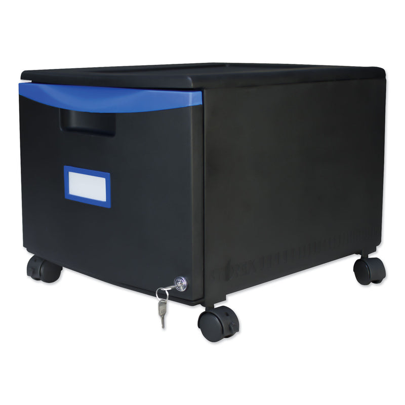 Storex Single-Drawer Mobile Filing Cabinet, 1 Legal/Letter-Size File Drawer, Black/Blue, 14.75" x 18.25" x 12.75"