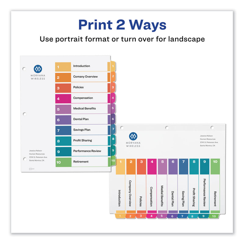 Avery Customizable TOC Ready Index Multicolor Tab Dividers, 10-Tab, 1 to 10, 11 x 8.5, White, Traditional Color Tabs, 6 Sets