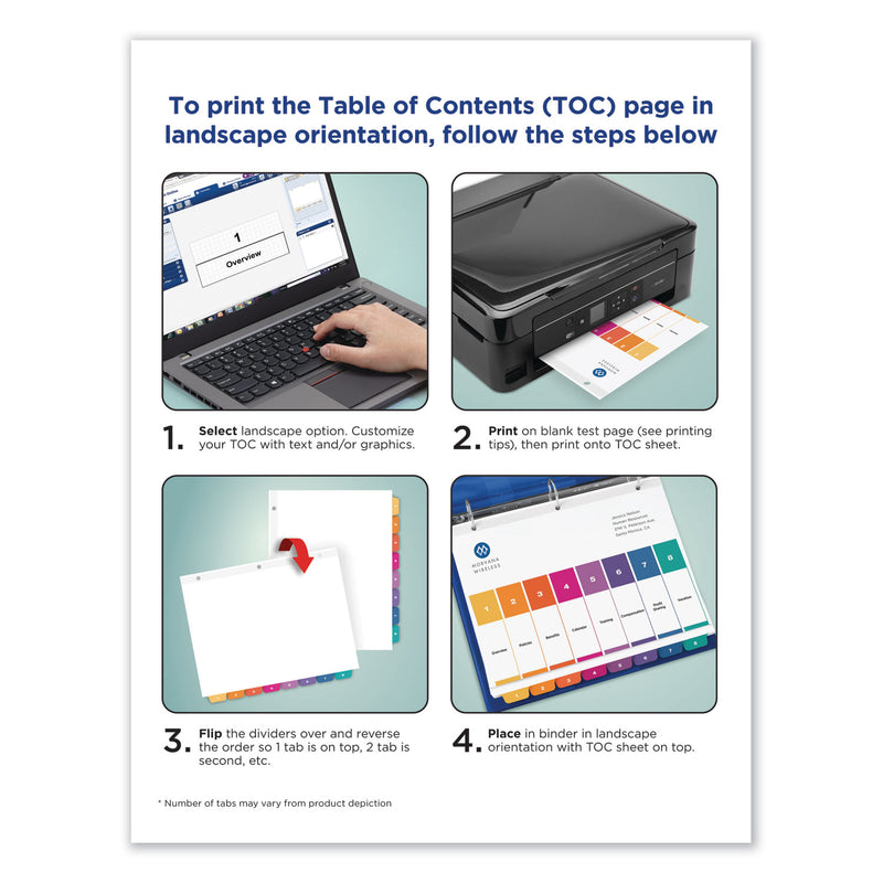 Avery Customizable TOC Ready Index Multicolor Tab Dividers, 10-Tab, 1 to 10, 11 x 8.5, White, Traditional Color Tabs, 6 Sets