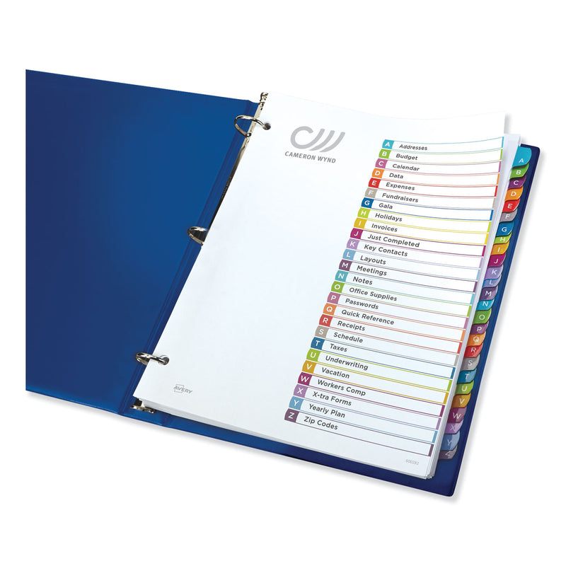 Avery Customizable TOC Ready Index Multicolor Tab Dividers, 26-Tab, A to Z, 11 x 8.5, White, Contemporary Color Tabs, 1 Set