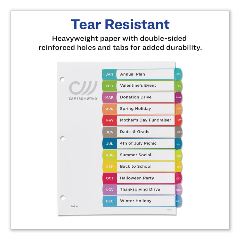 Avery Customizable TOC Ready Index Multicolor Tab Dividers, 12-Tab, Jan. to Dec., 11 x 8.5, White, Contemporary Color Tabs, 1 Set