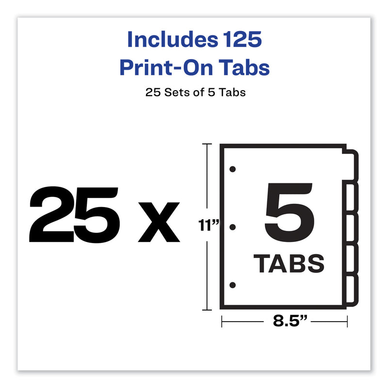 Avery Customizable Print-On Dividers, 3-Hole Punched, 5-Tab, 11 x 8.5, White, 25 Sets