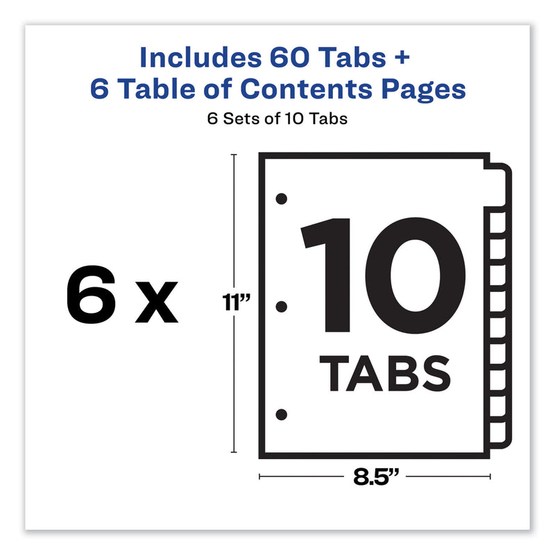 Avery Customizable TOC Ready Index Multicolor Tab Dividers, 10-Tab, 1 to 10, 11 x 8.5, White, Traditional Color Tabs, 6 Sets