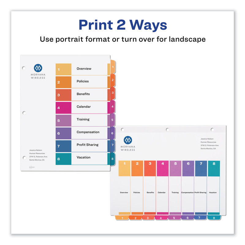 Avery Customizable TOC Ready Index Multicolor Tab Dividers, Extra Wide Tabs, 8-Tab, 1 to 8, 11 x 9.25, White, 1 Set