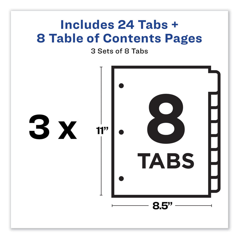 Avery Customizable Table of Contents Ready Index Dividers with Multicolor Tabs, 8-Tab, 1 to 8, 11 x 8.5, White, 3 Sets