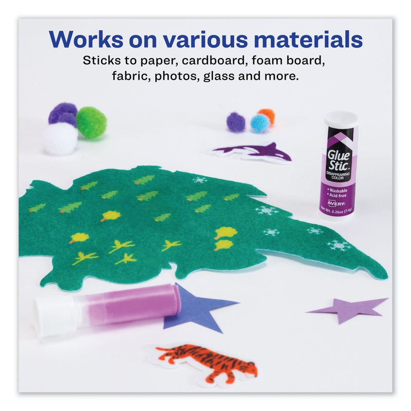 Avery Permanent Glue Stic Value Pack, 0.26 oz, Applies Purple, Dries Clear, 18/Pack