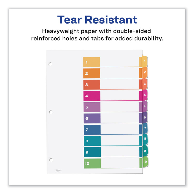 Avery Customizable TOC Ready Index Multicolor Tab Dividers, 10-Tab, 1 to 10, 11 x 8.5, White, Traditional Color Tabs, 6 Sets