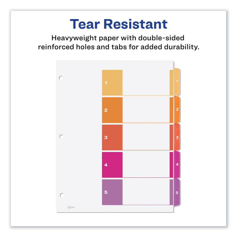 Avery Customizable TOC Ready Index Multicolor Tab Dividers, 5-Tab, 1 to 5, 11 x 8.5, White, Traditional Color Tabs, 6 Sets