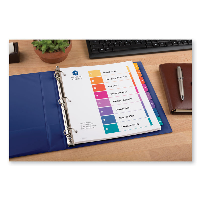 Avery Customizable TOC Ready Index Multicolor Tab Dividers, Extra Wide Tabs, 8-Tab, 1 to 8, 11 x 9.25, White, 1 Set