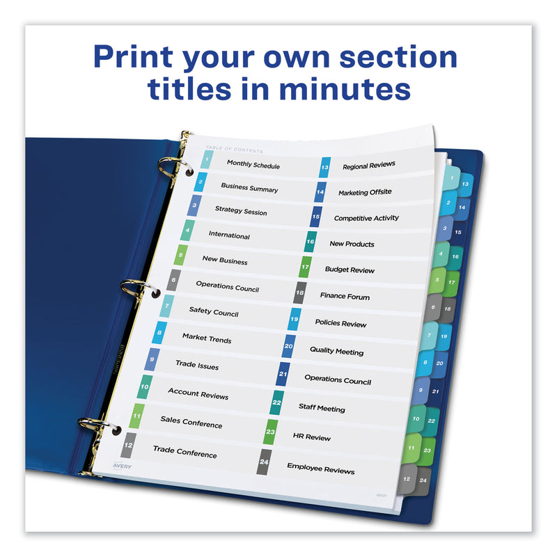 Avery Customizable TOC Ready Index Double Column Multicolor Tab Dividers, 24-Tab, 1 to 24, 11 x 8.5, White, 1 Set
