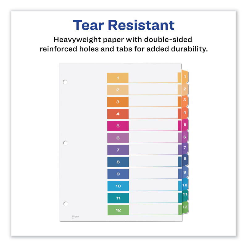 Avery Customizable Table of Contents Ready Index Dividers with Multicolor Tabs, 12-Tab, 1 to 12, 11 x 8.5, White, 3 Sets