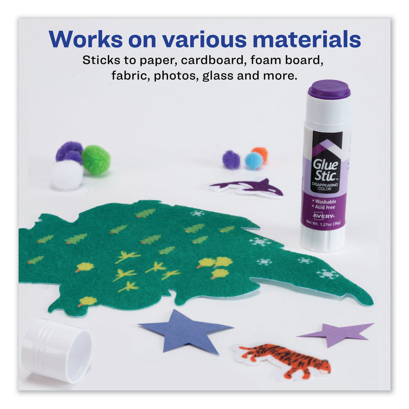 Avery Permanent Glue Stic Value Pack, 1.27 oz, Applies Purple, Dries Clear, 6/Pack