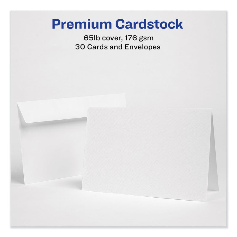 Avery Half-Fold Greeting Cards with Envelopes, Inkjet, 65 lb, 5.5 x 8.5, Textured Uncoated White, 1 Card/Sheet, 30 Sheets/Box