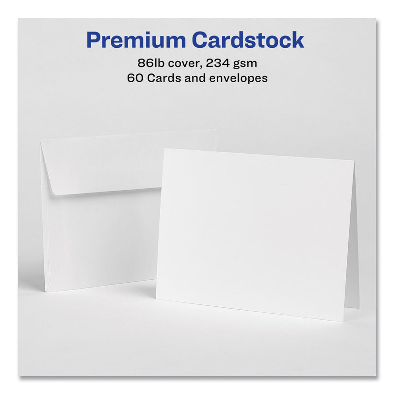 Avery Note Cards with Matching Envelopes, Inkjet, 85 lb, 4.25 x 5.5, Matte White, 60 Cards, 2 Cards/Sheet, 30 Sheets/Pack