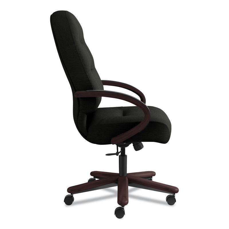 HON Pillow-Soft 2190 Series Executive High-Back Chair, Supports 300 lb, 16.75" to 21.25" Seat, Black Seat/Back, Mahogany Base