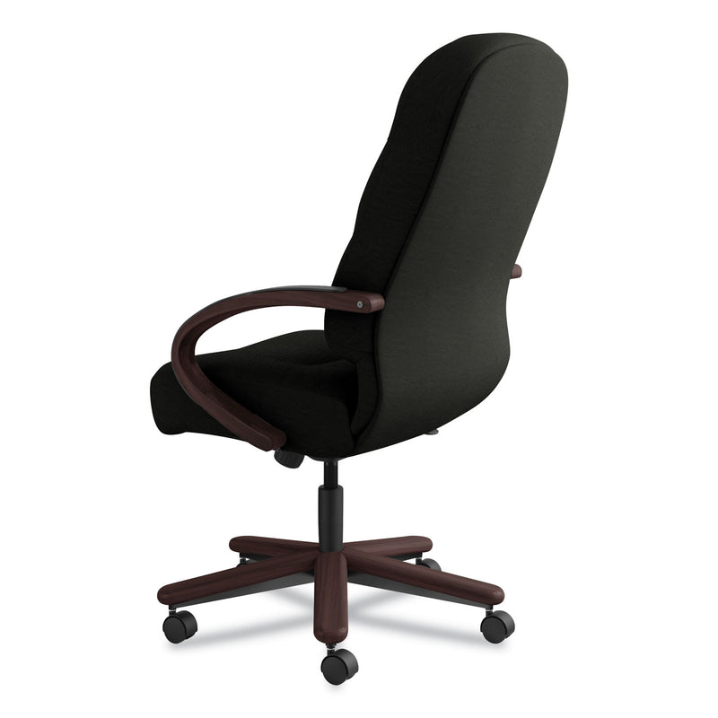 HON Pillow-Soft 2190 Series Executive High-Back Chair, Supports 300 lb, 16.75" to 21.25" Seat, Black Seat/Back, Mahogany Base