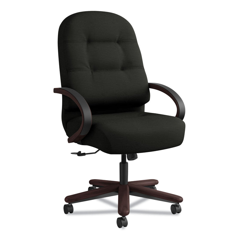 HON Pillow-Soft 2190 Series Executive High-Back Chair, Supports 300 lb, 16.75" to 21.25" Seat, Black Seat/Back, Mahogany Base