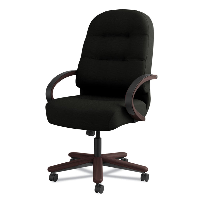 HON Pillow-Soft 2190 Series Executive High-Back Chair, Supports 300 lb, 16.75" to 21.25" Seat, Black Seat/Back, Mahogany Base