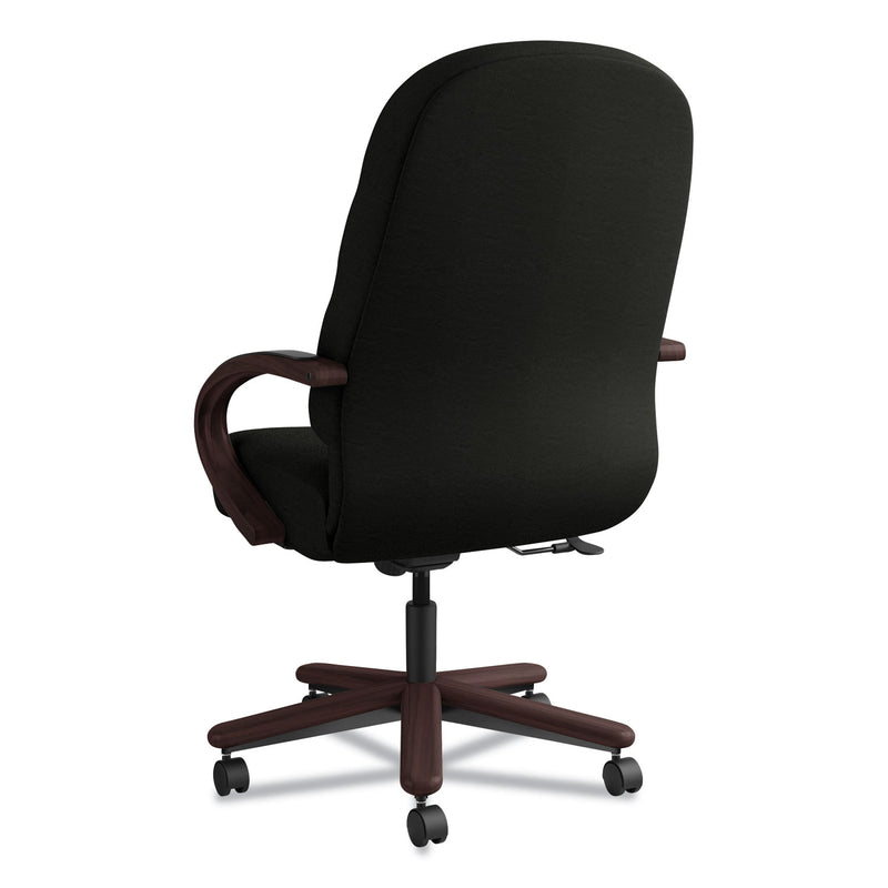 HON Pillow-Soft 2190 Series Executive High-Back Chair, Supports 300 lb, 16.75" to 21.25" Seat, Black Seat/Back, Mahogany Base